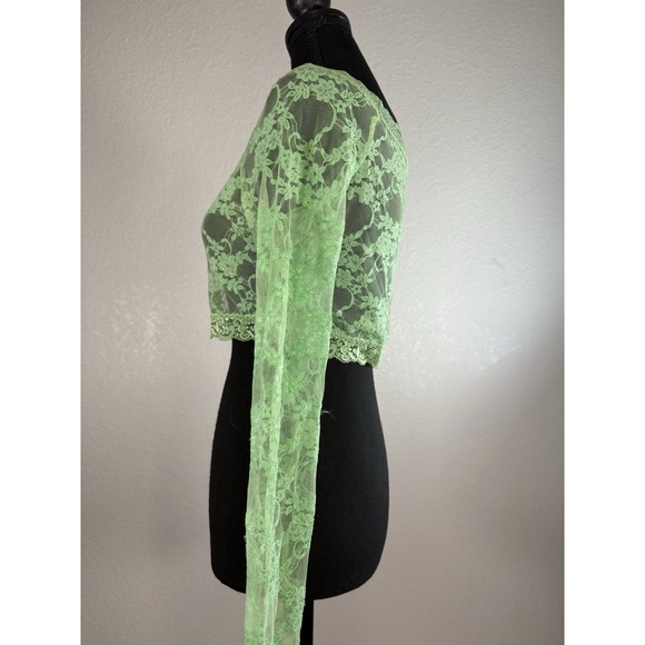 Agaci Too Green Lace Cropped Long-sleeve Fairy Y2K Top Lg L - Picture 6 of 10